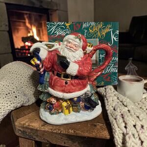 Fitz and Floyd Omnibus Toyland Santa Pitcher in Original Box Vintage 2 Quart